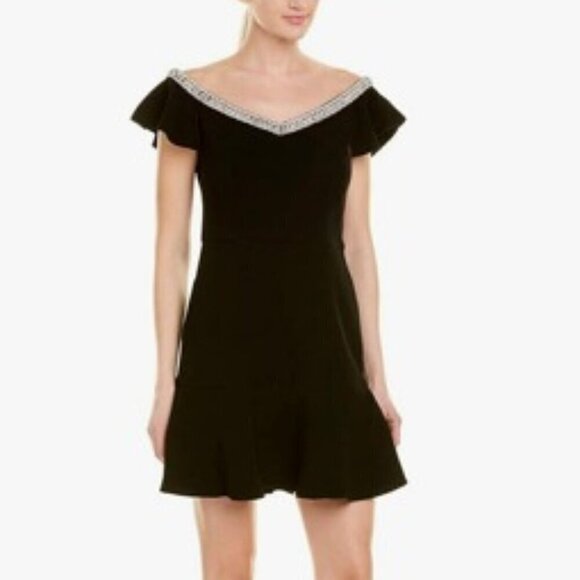 NWT RACHEL ZOE Fifi Beaded Fit & Flare Black Dress 10 - Picture 1 of 16